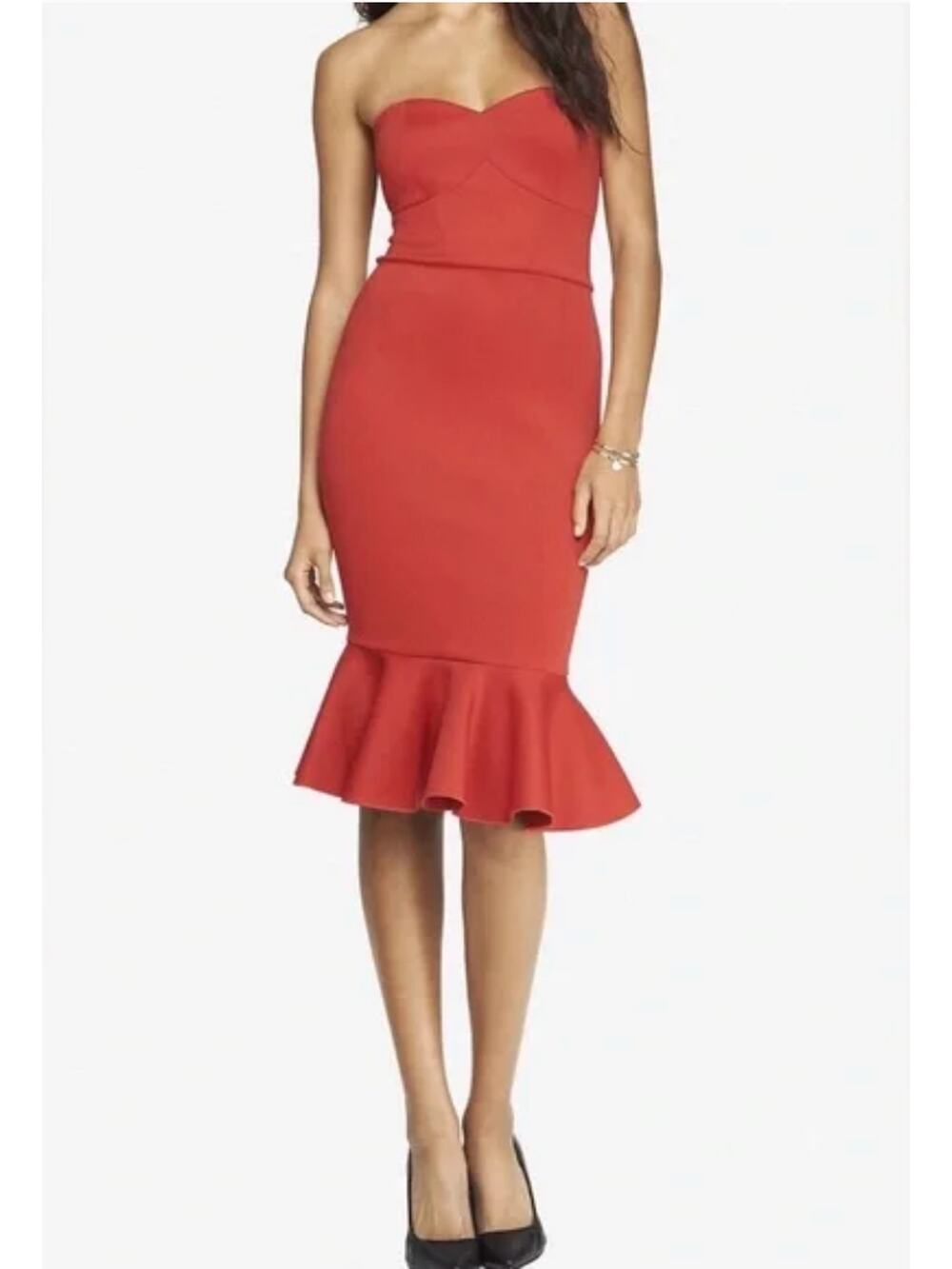 NWT Express Strapless Bodycon Scuba Dress Red Size 6